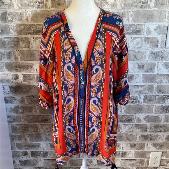 Democracy Multicolored V-Neck 3/4 Sleeve Relaxed Blouse. Size 1X. - Picture 2 of 14